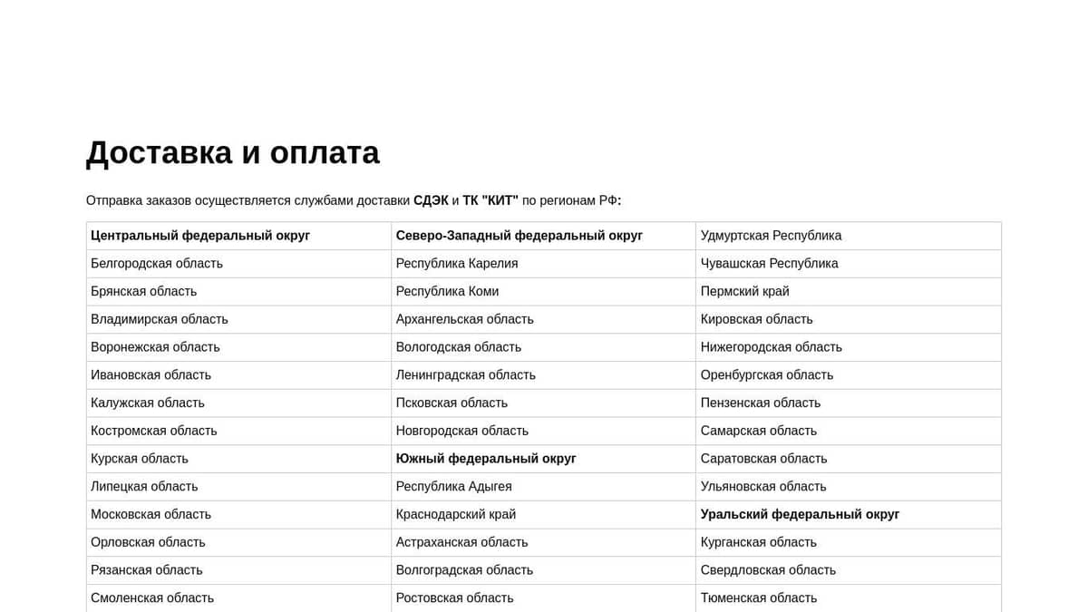 Доставка и оплата на сайте TAYRA